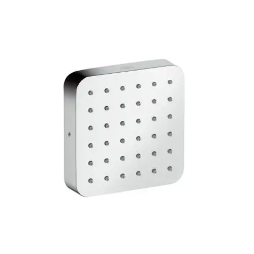 Brausemodul mit quadratischer, flacher Oberfläche und gleichmäßiger Düsenausführung, aus Chrom, von AXOR. Ideal für Unterputzanwendungen im Badezimmer.